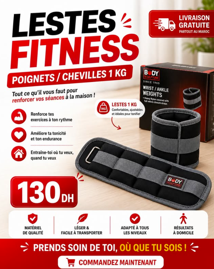 Lestes Fitness Ajustables pour Poignets et Chevilles – 1 kg