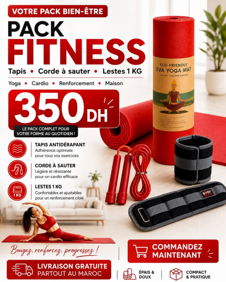 Pack Sport à Domicile - Tapis Fitness + Corde + Lests