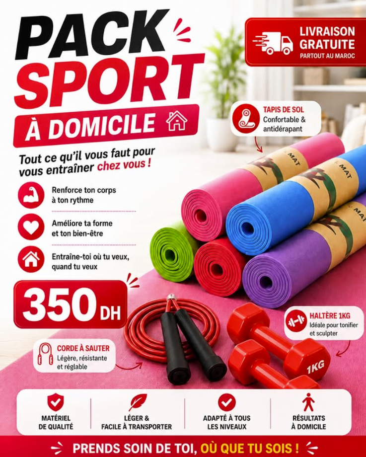 Pack Sport à Domicile – Tapis, Corde à Sauter et Haltères 1 kg